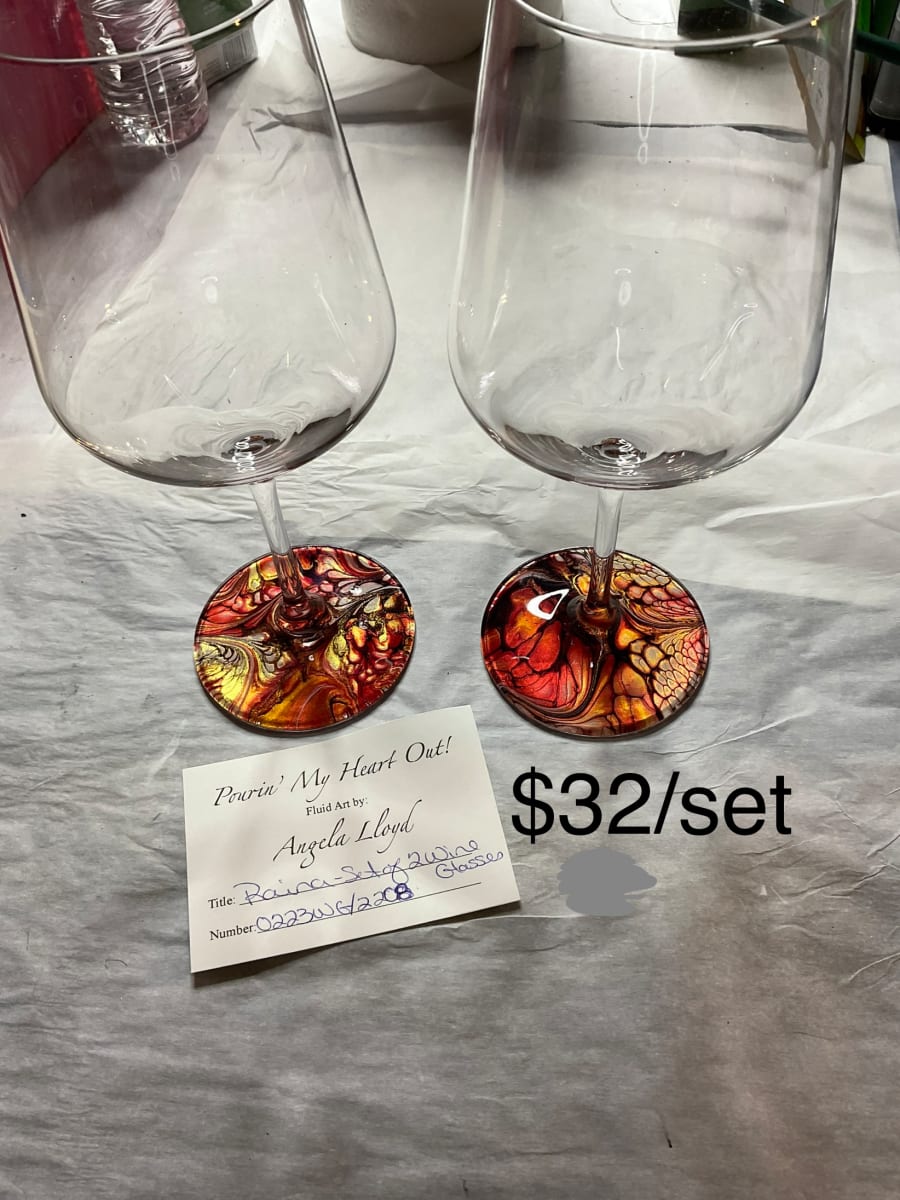 Raina - Set of 2 Wine Glasses by Pourin’ My Heart Out - Fluid Art by Angela Lloyd 
