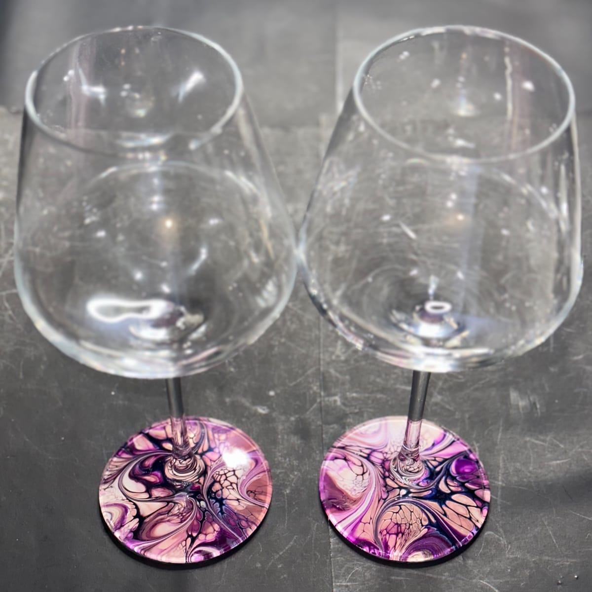 Chrysanthemum wine glasses set of two by Pourin’ My Heart Out - Fluid Art by Angela Lloyd 