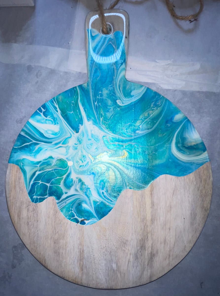 Ocean Side Small Round Charcuterie by Pourin’ My Heart Out - Fluid Art by Angela Lloyd 