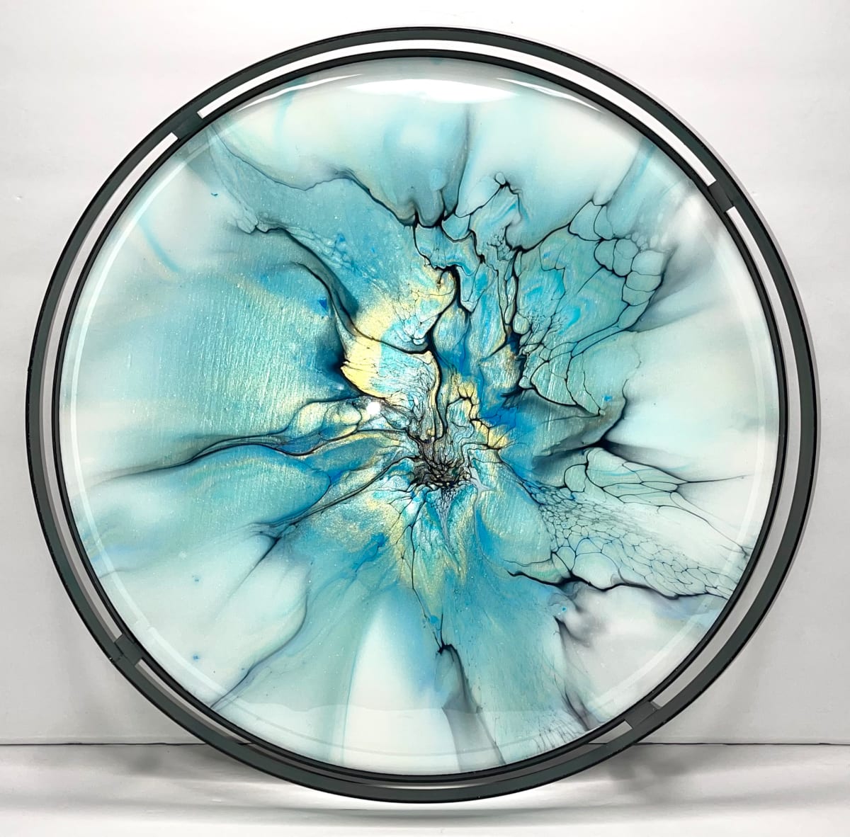 Untitled - Large 17” Blue Platter/Tray by Pourin’ My Heart Out - Fluid Art by Angela Lloyd 