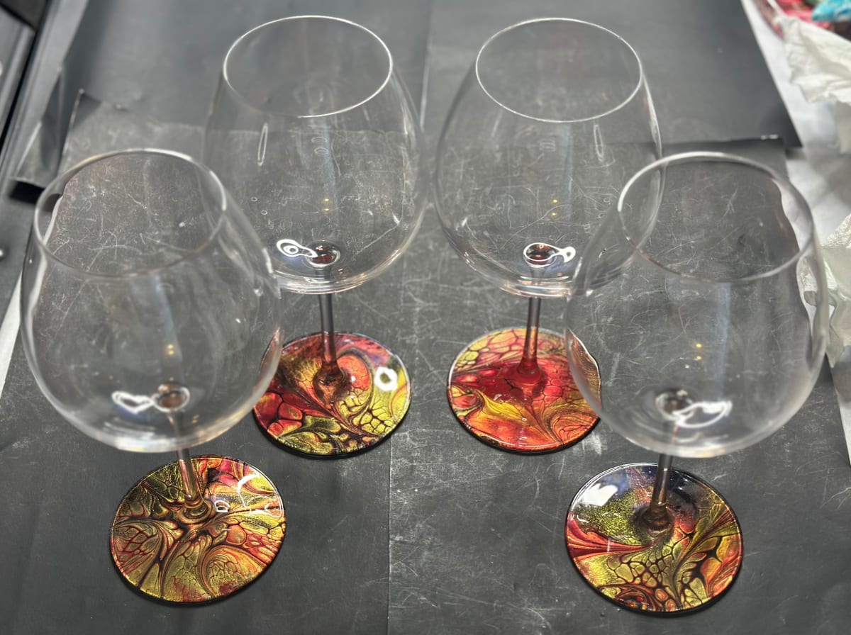 Stranger Things, Wine Glasses - Set of 4 by Pourin’ My Heart Out - Fluid Art by Angela Lloyd 