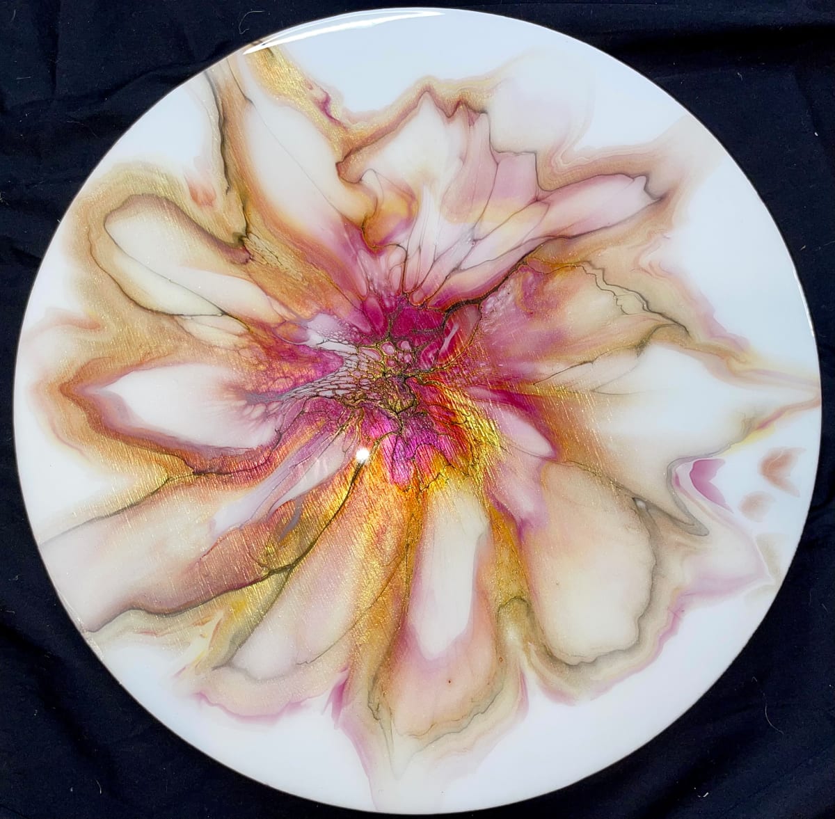 Cranberry Bliss, 16” Wood Round by Pourin’ My Heart Out - Fluid Art by Angela Lloyd 