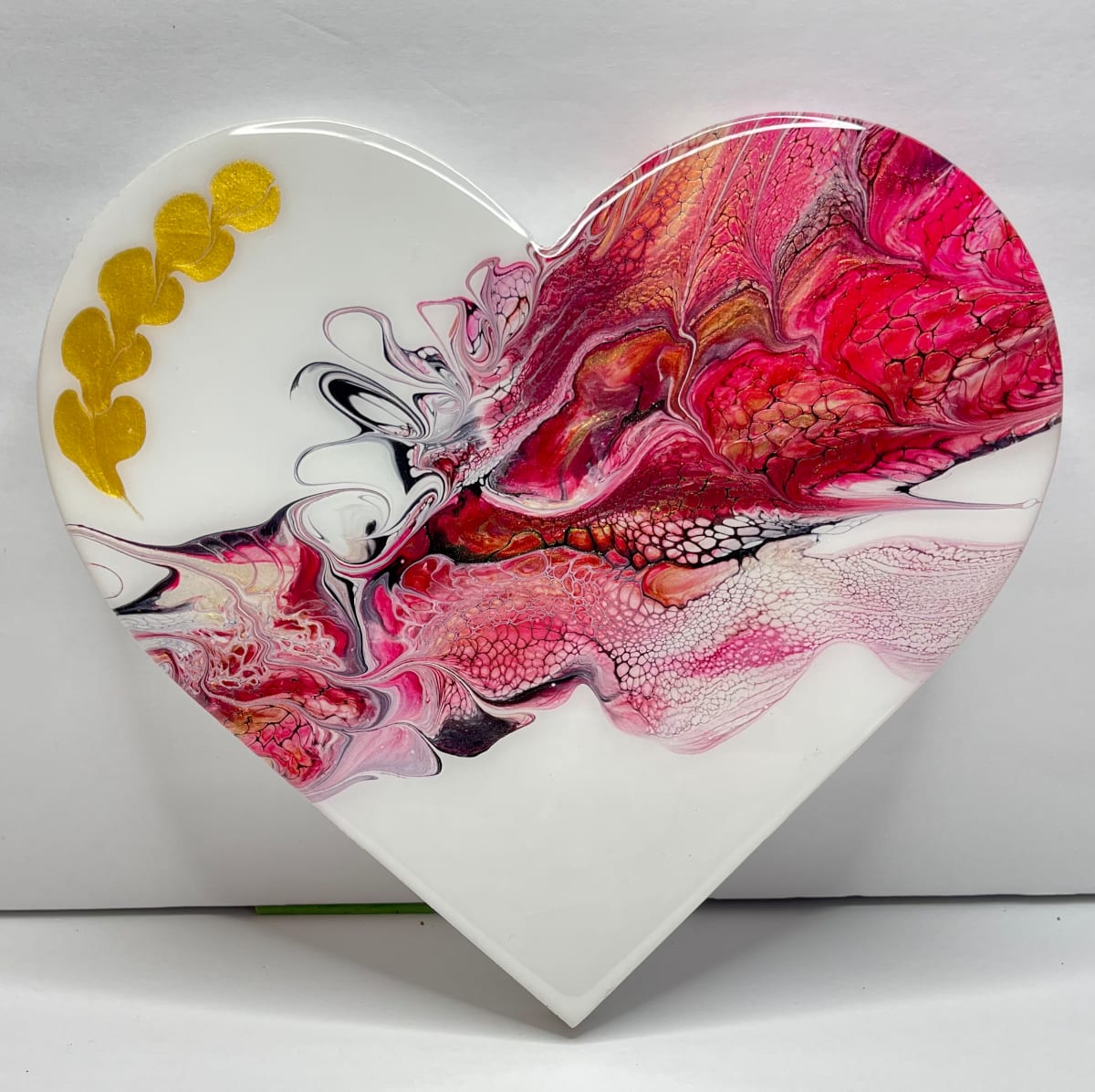 White Heart with  Red Swipe by Pourin’ My Heart Out - Fluid Art by Angela Lloyd 