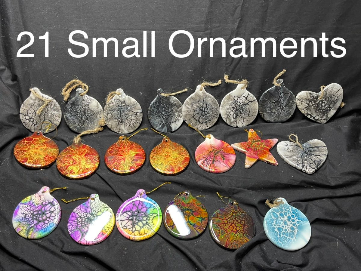 Small Round Ornaments by Pourin’ My Heart Out - Fluid Art by Angela Lloyd 