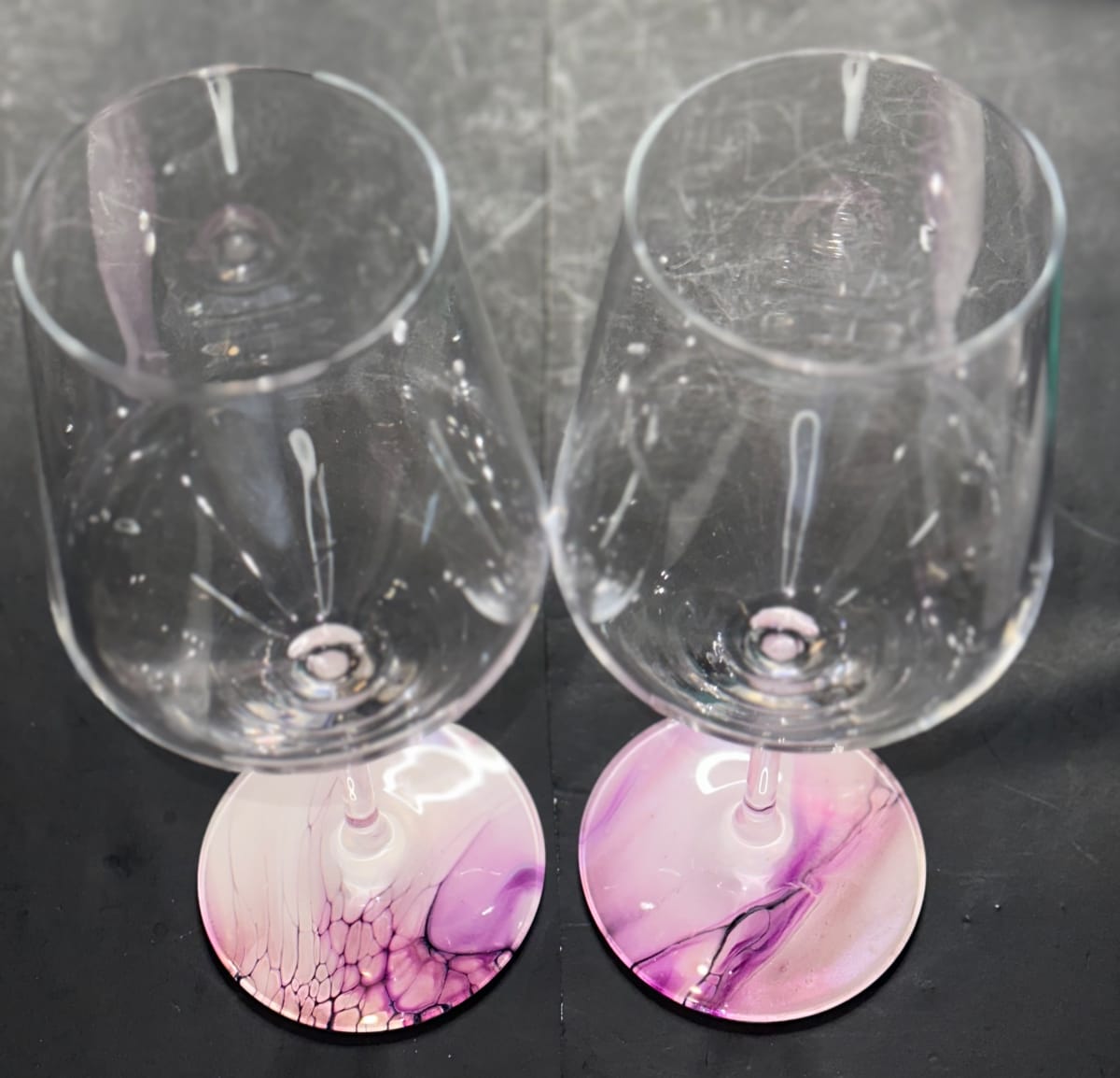 Chrysanthemum, Wine Glasses - Set of Two by Pourin’ My Heart Out - Fluid Art by Angela Lloyd 