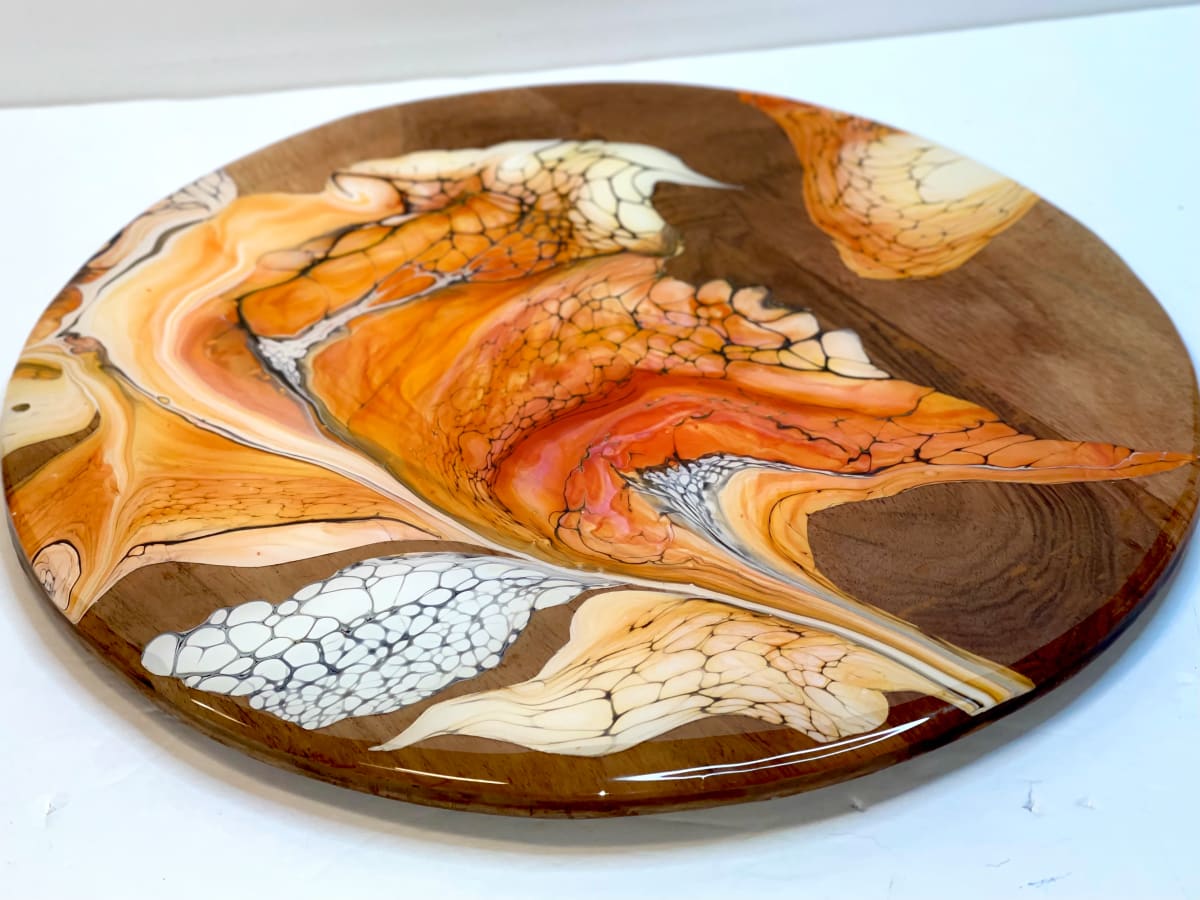 Supernova Autumn 13.5" Circular Platter by Pourin’ My Heart Out - Fluid Art by Angela Lloyd 