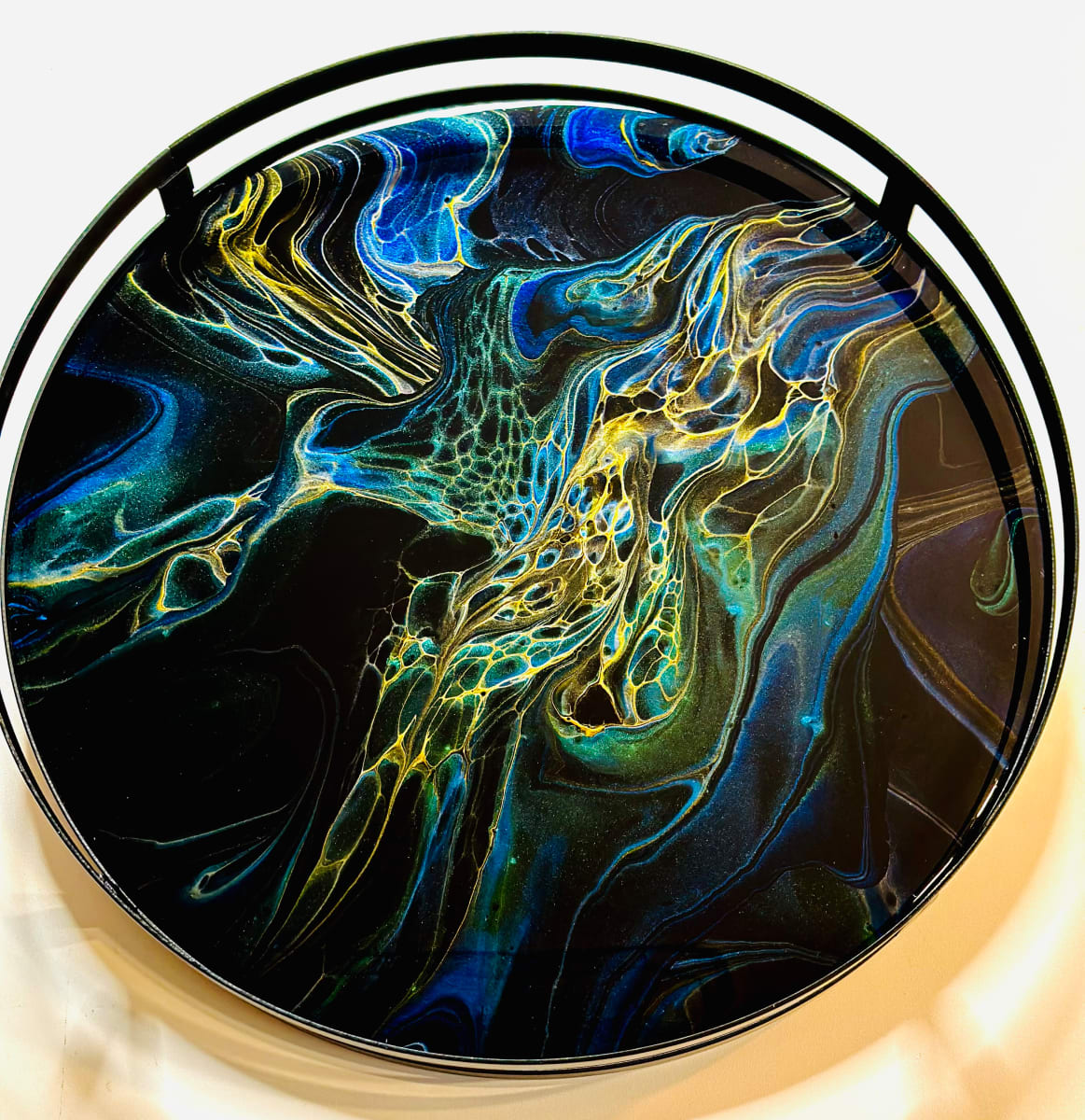 Atlantis 17” Circular Platter by Pourin’ My Heart Out - Fluid Art by Angela Lloyd, Image 1.