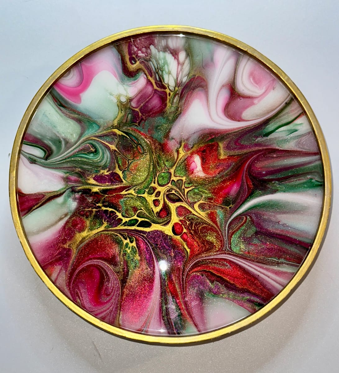 Christmastime 9” Gold Platter by Pourin’ My Heart Out - Fluid Art by Angela Lloyd 