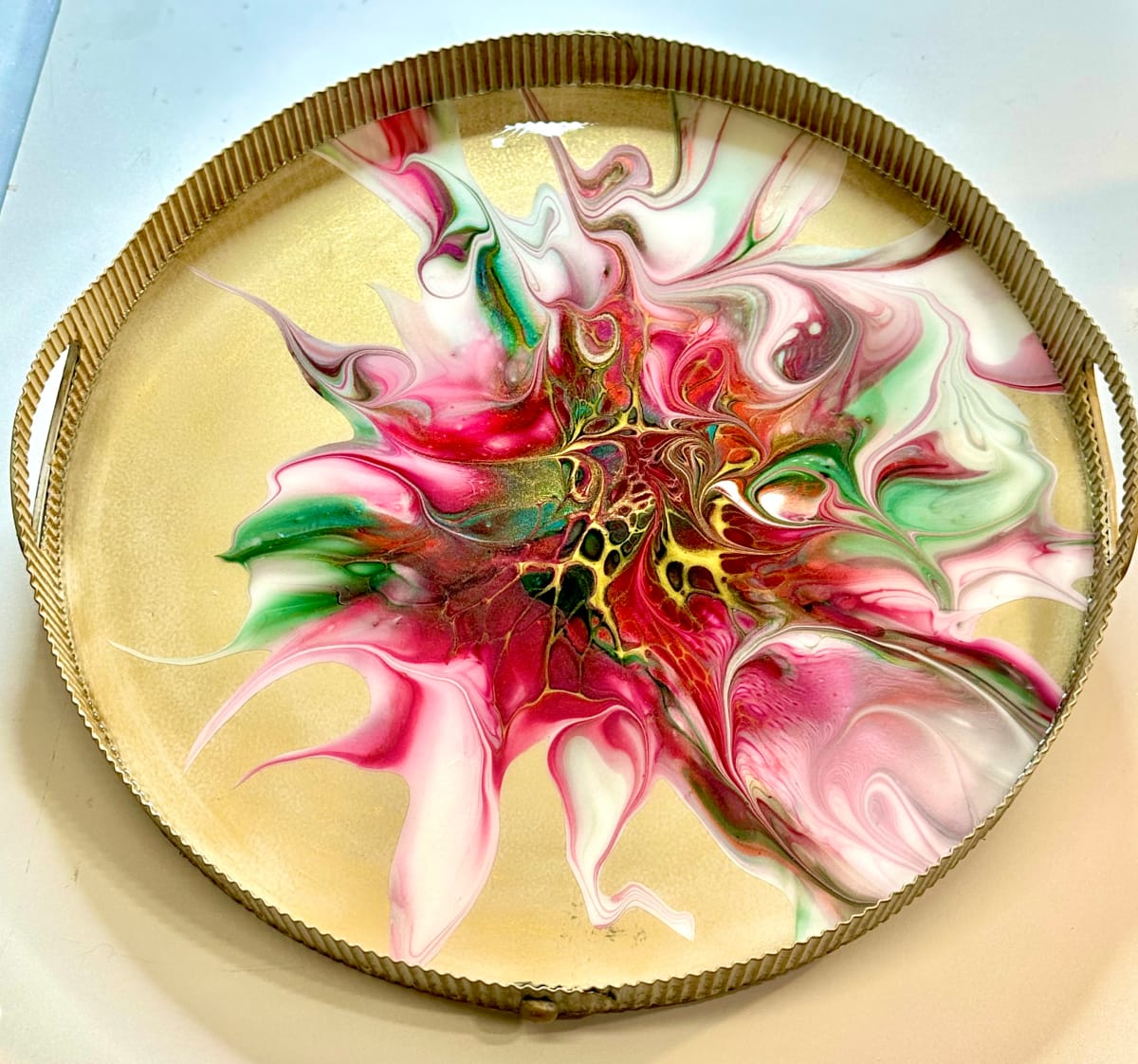 Christmastime 17” Circular Platter by Pourin’ My Heart Out - Fluid Art by Angela Lloyd 