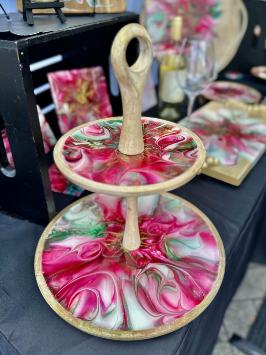 Candy Ribbon Two Tier Circular Platter by Pourin’ My Heart Out - Fluid Art by Angela Lloyd, Image 3.