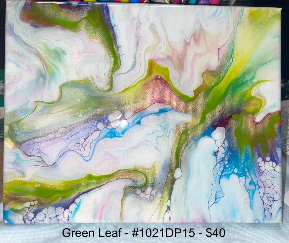 Green Leaf by Pourin’ My Heart Out - Fluid Art by Angela Lloyd, Image 1.