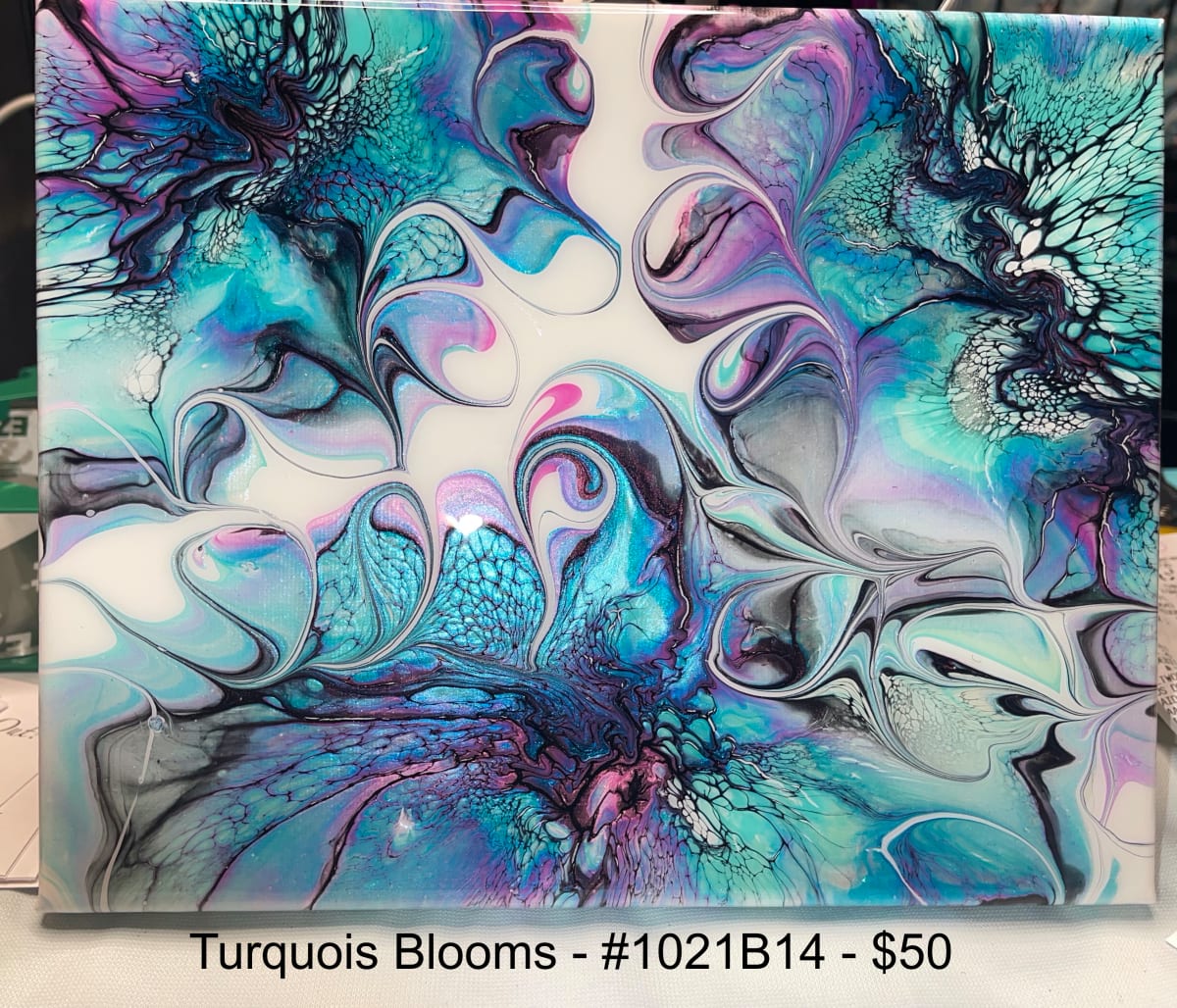 Turquoise Blooms by Pourin’ My Heart Out - Fluid Art by Angela Lloyd, Image 1.