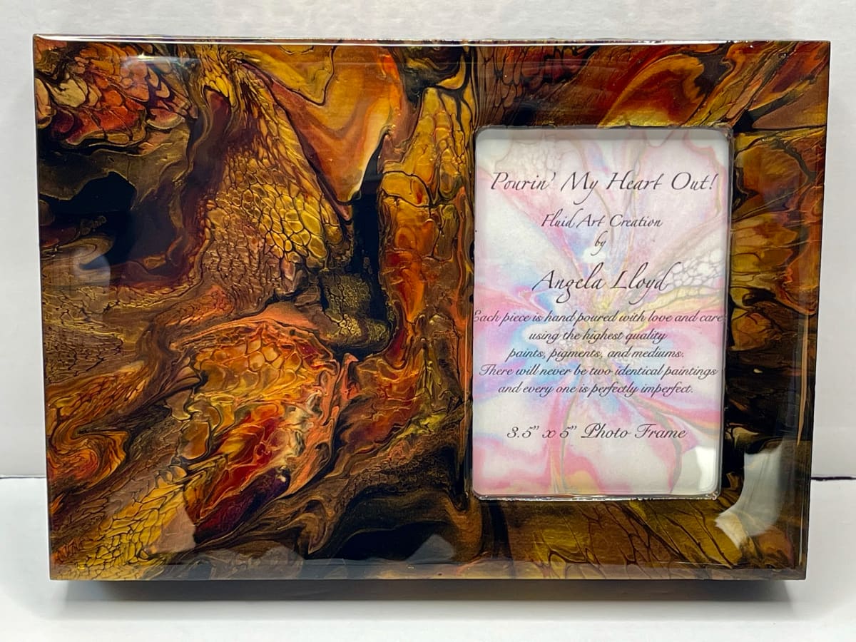 Red, Orange, Gold, and Black Block Picture Frame by Pourin’ My Heart Out - Fluid Art by Angela Lloyd 
