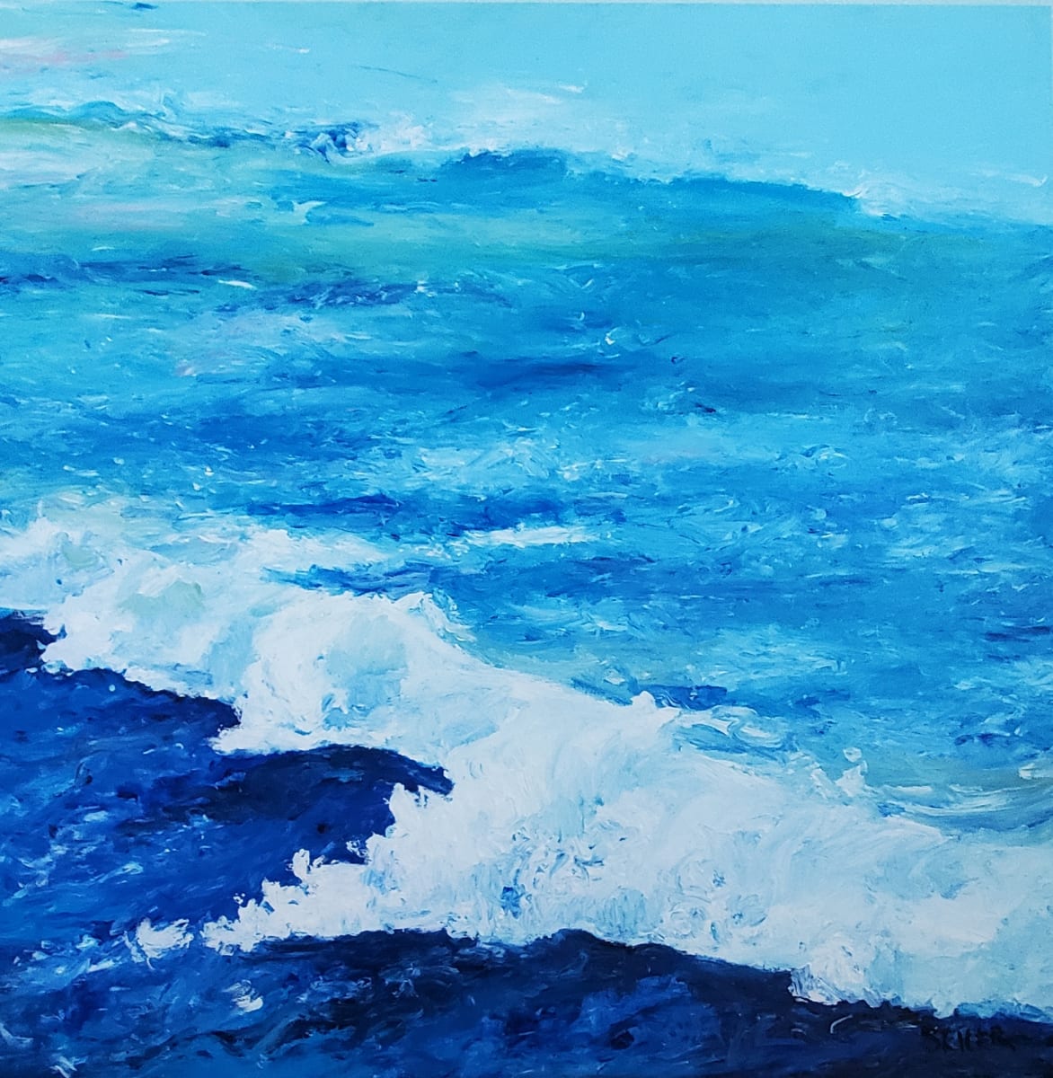 Waves by Jill Seiler  Image: I love to finger paint.  The feel of paint,  how it moves across the canvas.  Yummy. 
