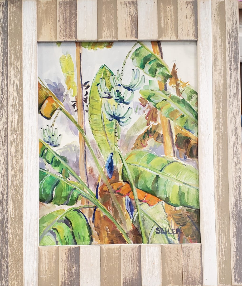 Beacon Hill Banana Belt by Jill Seiler  Image: Gouache is opaque watercolor.  I was so surprised to see bananas on these trees. 