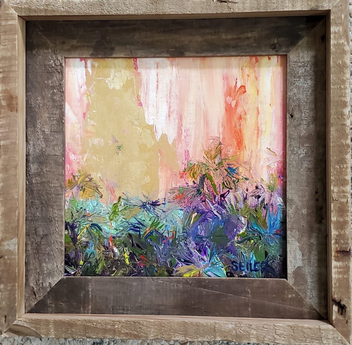 Lost in the Woods by Jill Seiler  Image: I really did get lost one time.  Just once. Acrylic with gold leaf make my day complete. 