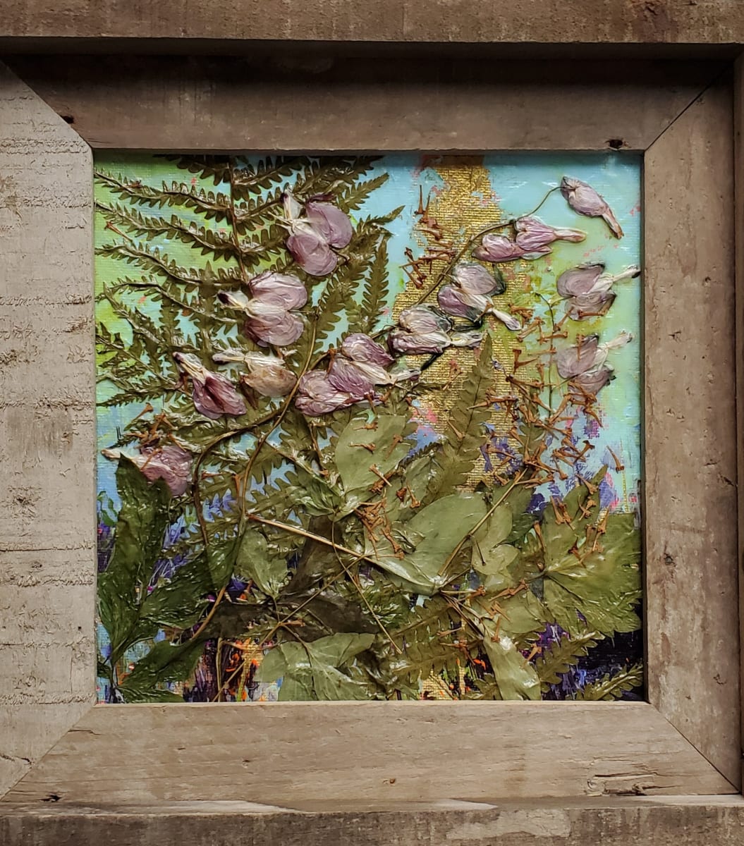 OG Weedy Garden #2 by Jill Seiler  Image: Weedy Garden Life.  Real pressed flowers on acrylic with gold leaf. 
