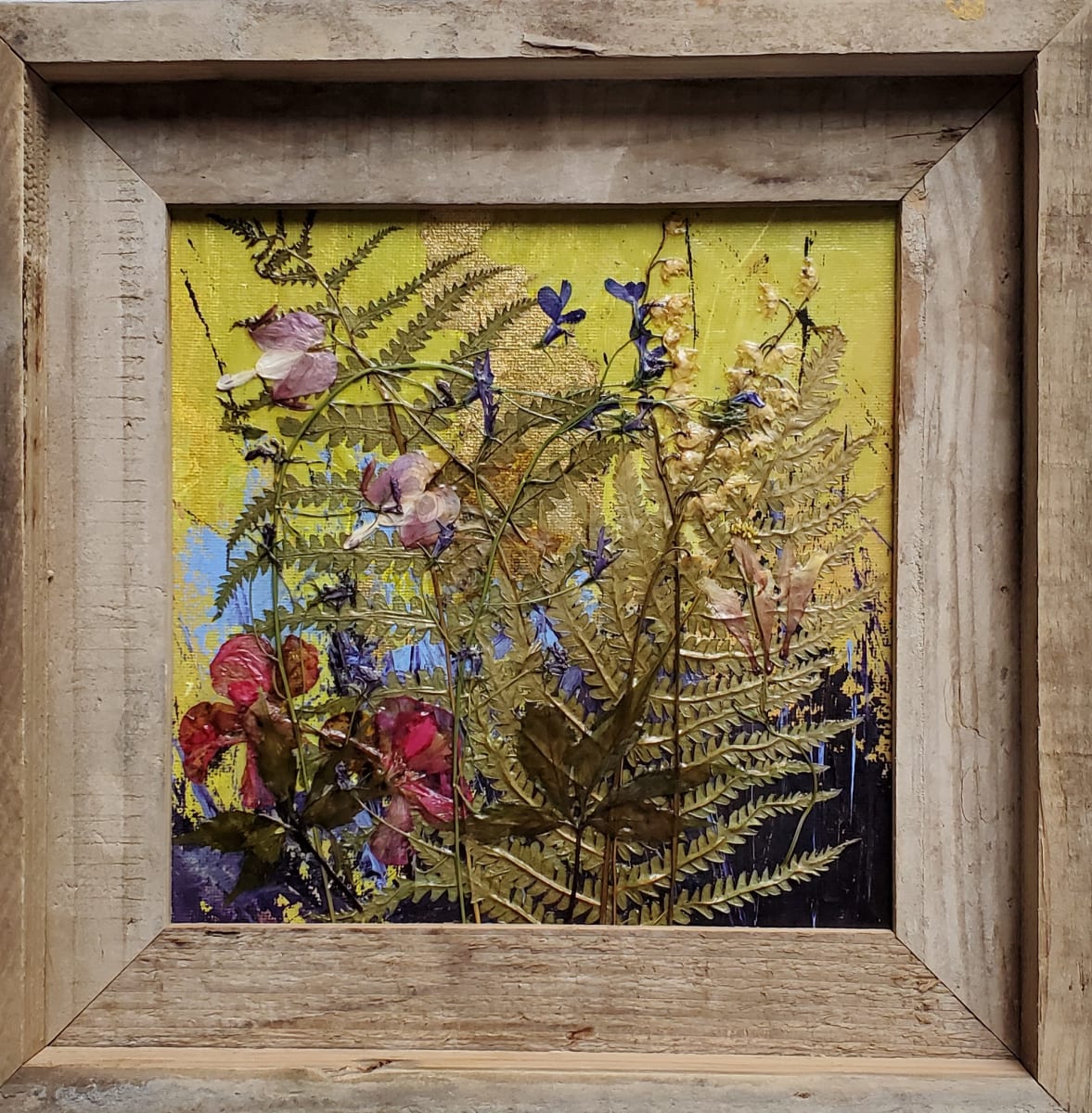 OG Weedy Garden #1 by Jill Seiler  Image: You know I love my weedy garden.  These are flowers from there,  pressed and adhered to acrylic panels with gold leaf.