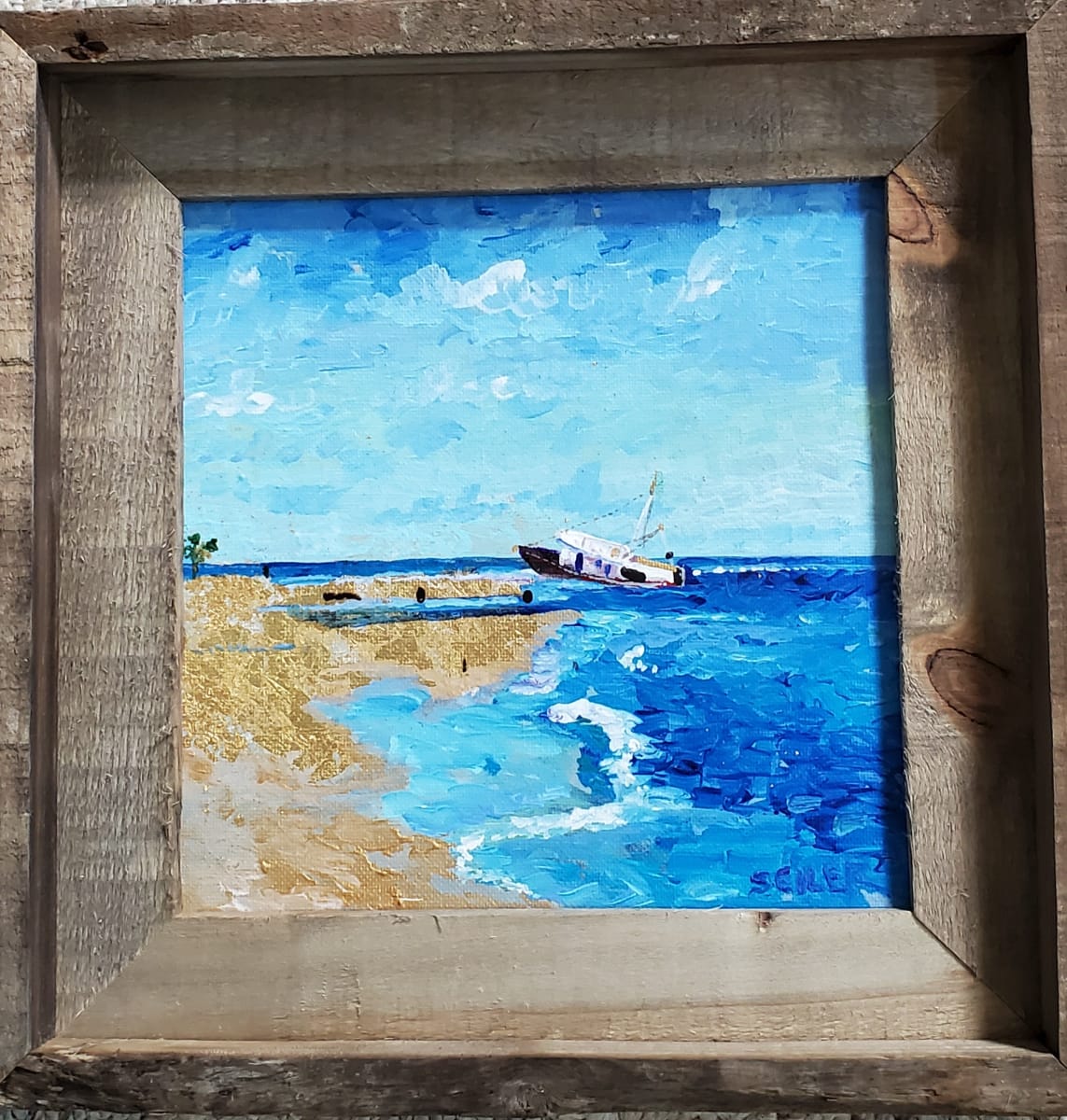 Donna Kay Finale by Jill Seiler  Image: The Donna Kay was a landmark of unfortunate ending.  Stuck. Lost. Acrylic with gold leaf.