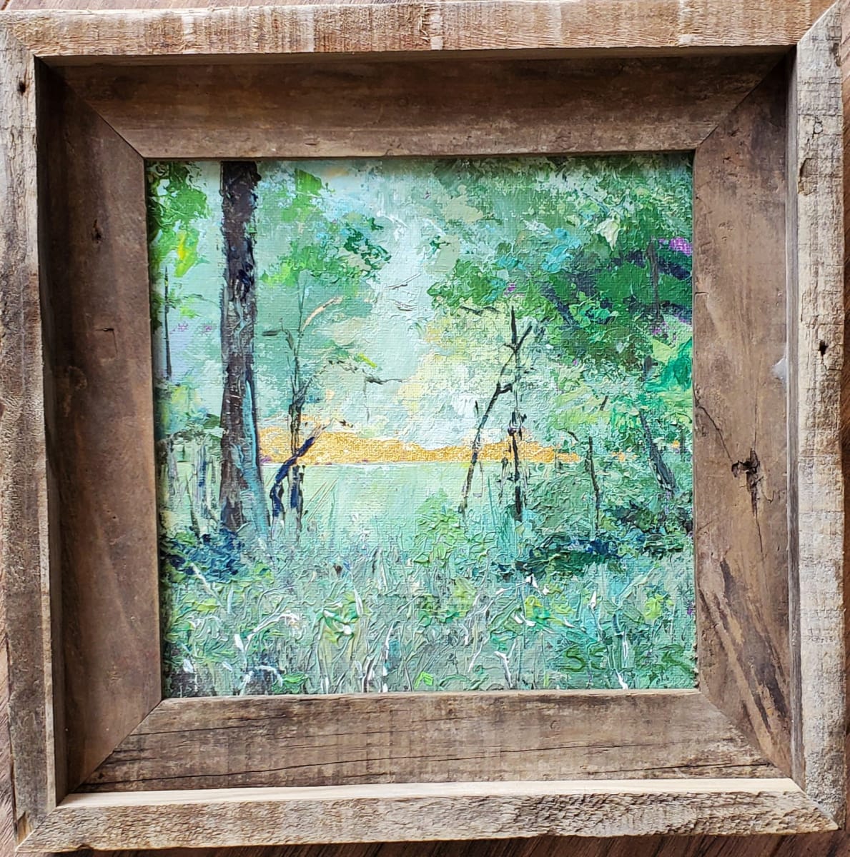 Railroad Trestle Bridge by Jill Seiler  Image: Terry and I would run down to the railroad bridge and stand under it when trains passed. And scream.  A little 23k gold leaf makes this sparkle and say hello.  