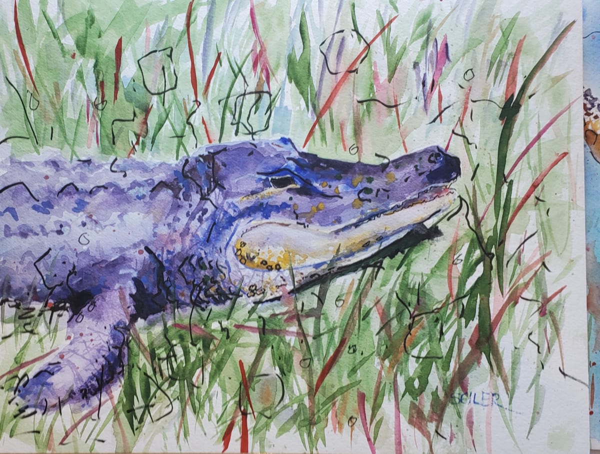 Sneaky Buggers by Jill Seiler  Image: These gators see you before you see them.  Sneaky. Gouache and ink. 