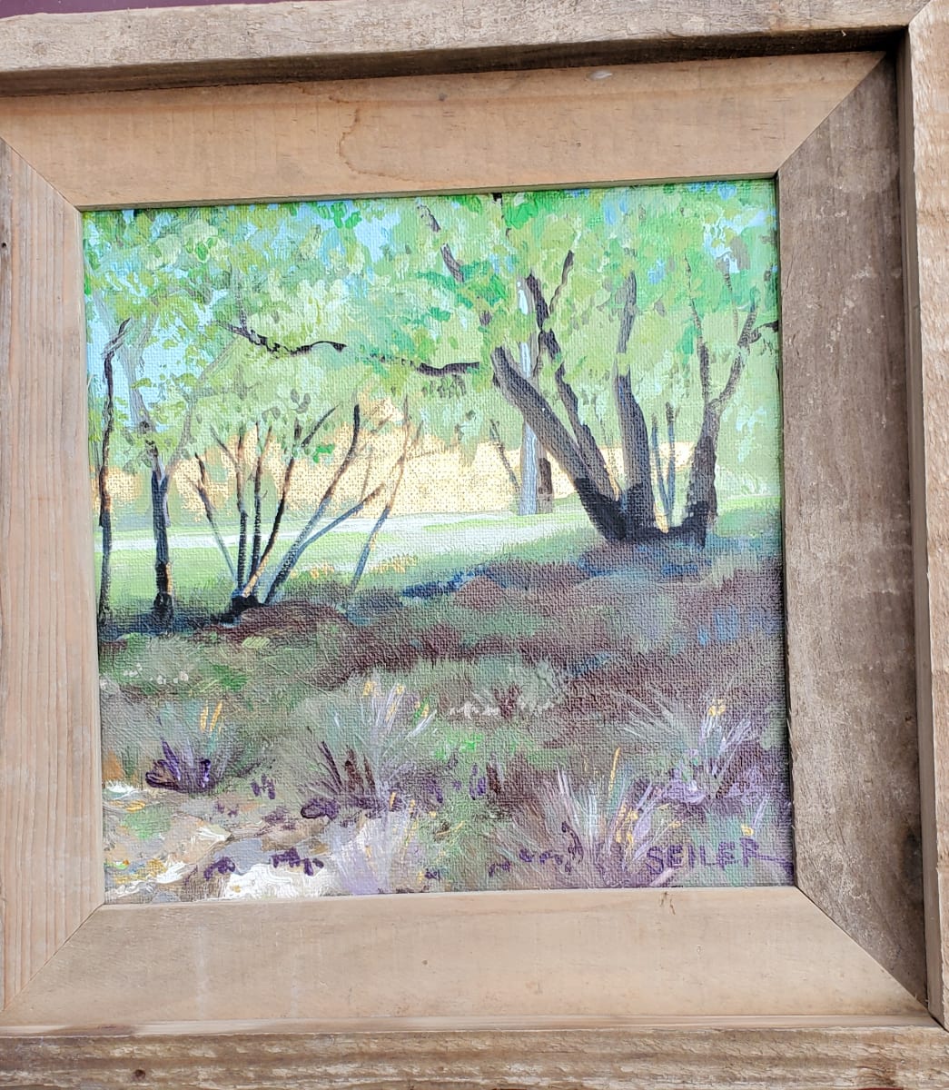 Lincoln Logs by Jill Seiler  Image: How many logs homes we built and rebuilt.  Childhood memories.  Acrylic with gold leaf. 