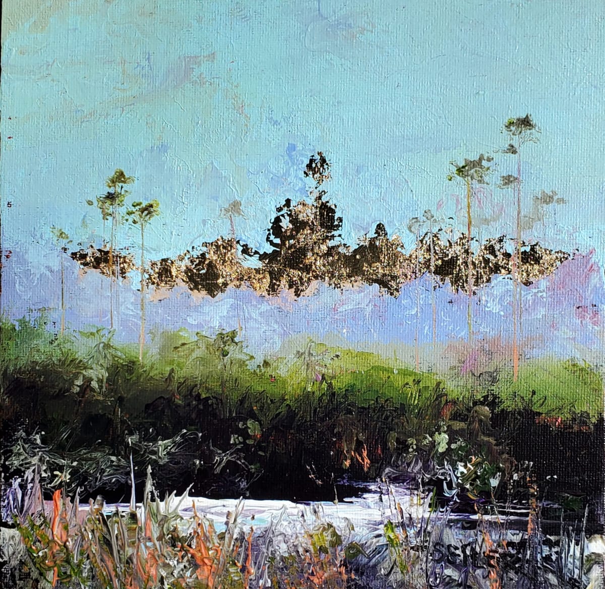 Still Dont Want To Go In There by Jill Seiler  Image: Florida has some wild areas.  I won't go.  Acrylic with gold leaf. 