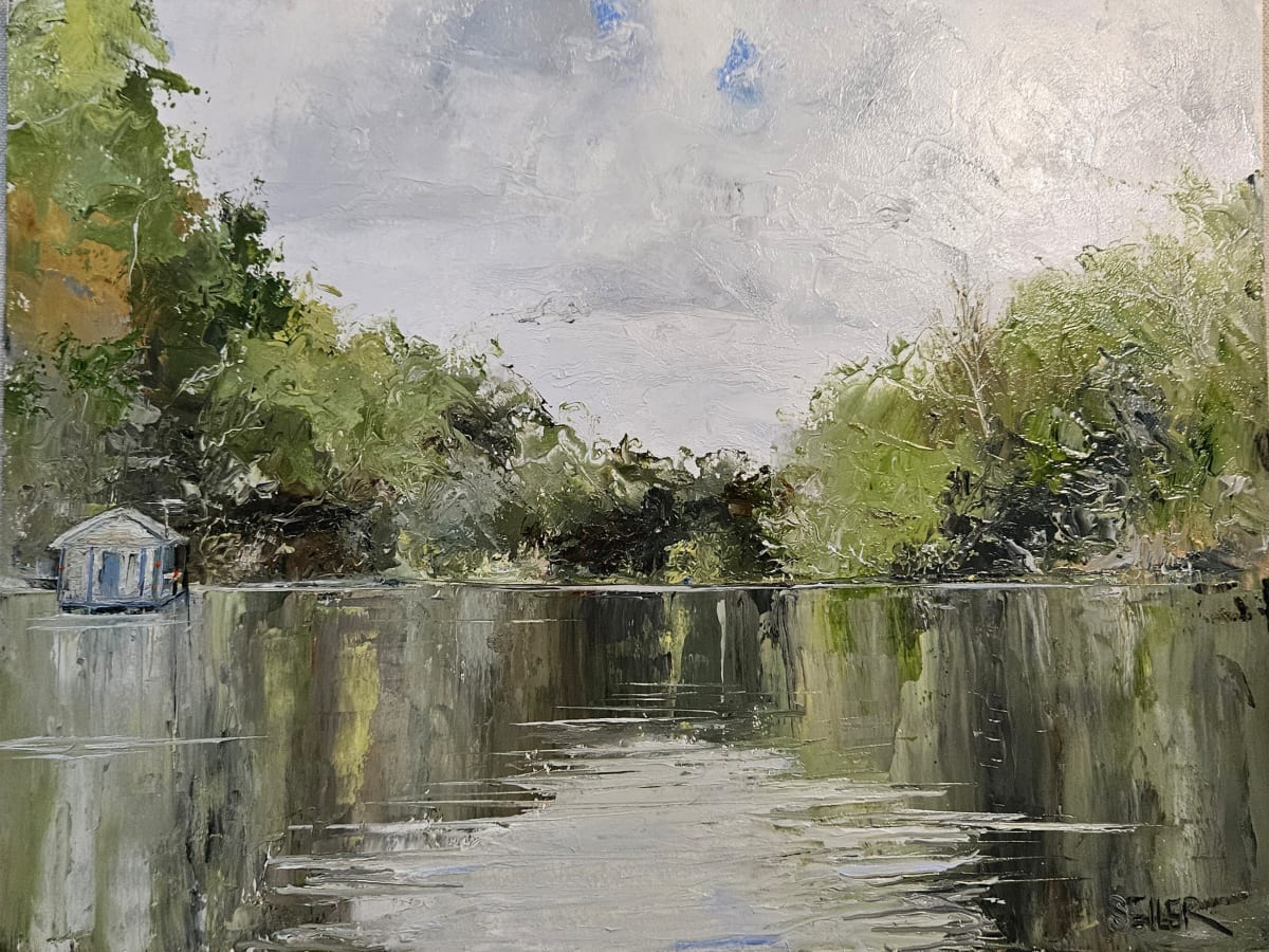 Depot Creek Summer Day by Jill Seiler  Image: This is the Forgotten Coast.  Up near the Apalachicola River north of Wewahitchca.  Respect your environment.  Don't pet the gators. Pallette knife. 