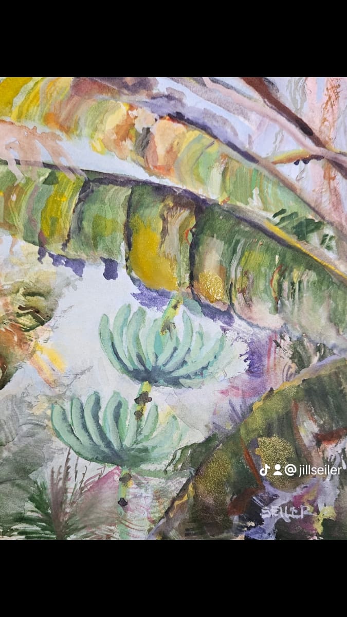 Beacon Hill Banana Tree by Jill Seiler  Image: I'm not the only bananas in Beacon Hill.  8x10 inch gouache ( opaque watercolor  ) 