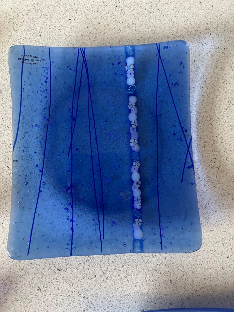 Blue fused glass plate by Inez Jenkins  Image: Blue fused glass plate by Inez Jenkins