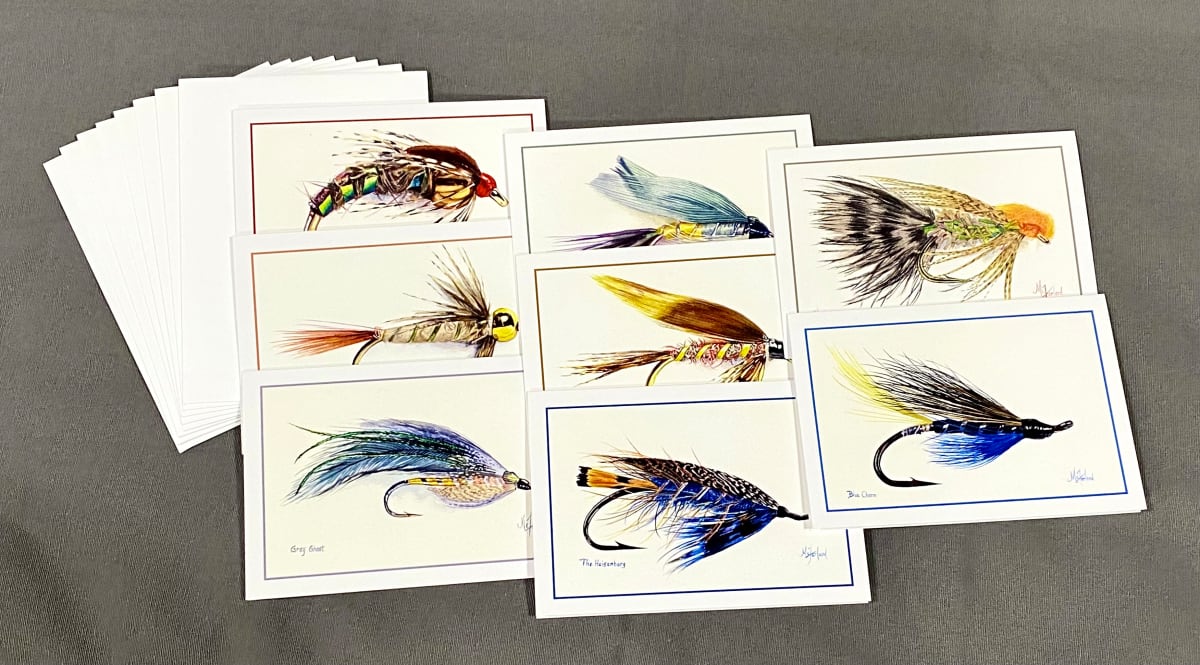 Fly Lure Notecards - 8 Assorted prints by Monique McFarland  Image: Fly Lure Notecards 

Set Includes:
8 Different Images printed from Original Watercolors

8 - 4.25”x6” cards  - Blank Inside 
8 - A6 Envelopes 
