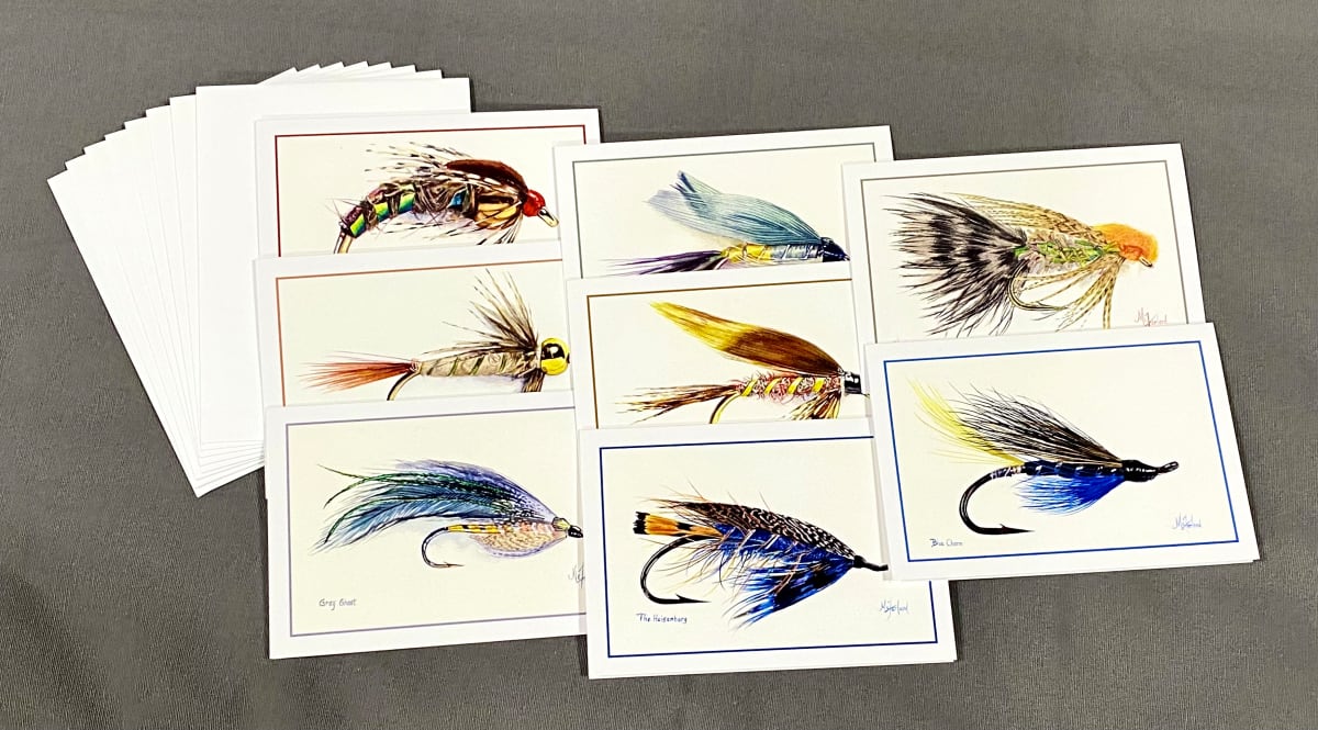 Fly Lure Notecards - 8 Assorted prints  Image: Fly Lure Notecards 

Set Includes:
8 Different Images printed from Original Watercolors

8 - 4.25”x6” cards  - Blank Inside 
8 - A6 Envelopes 

