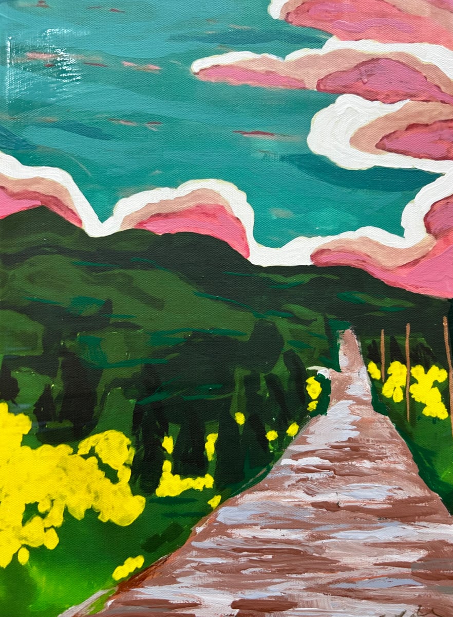 Buttercup Sunset on the Common Road painted print by Bette Ann Libby 
