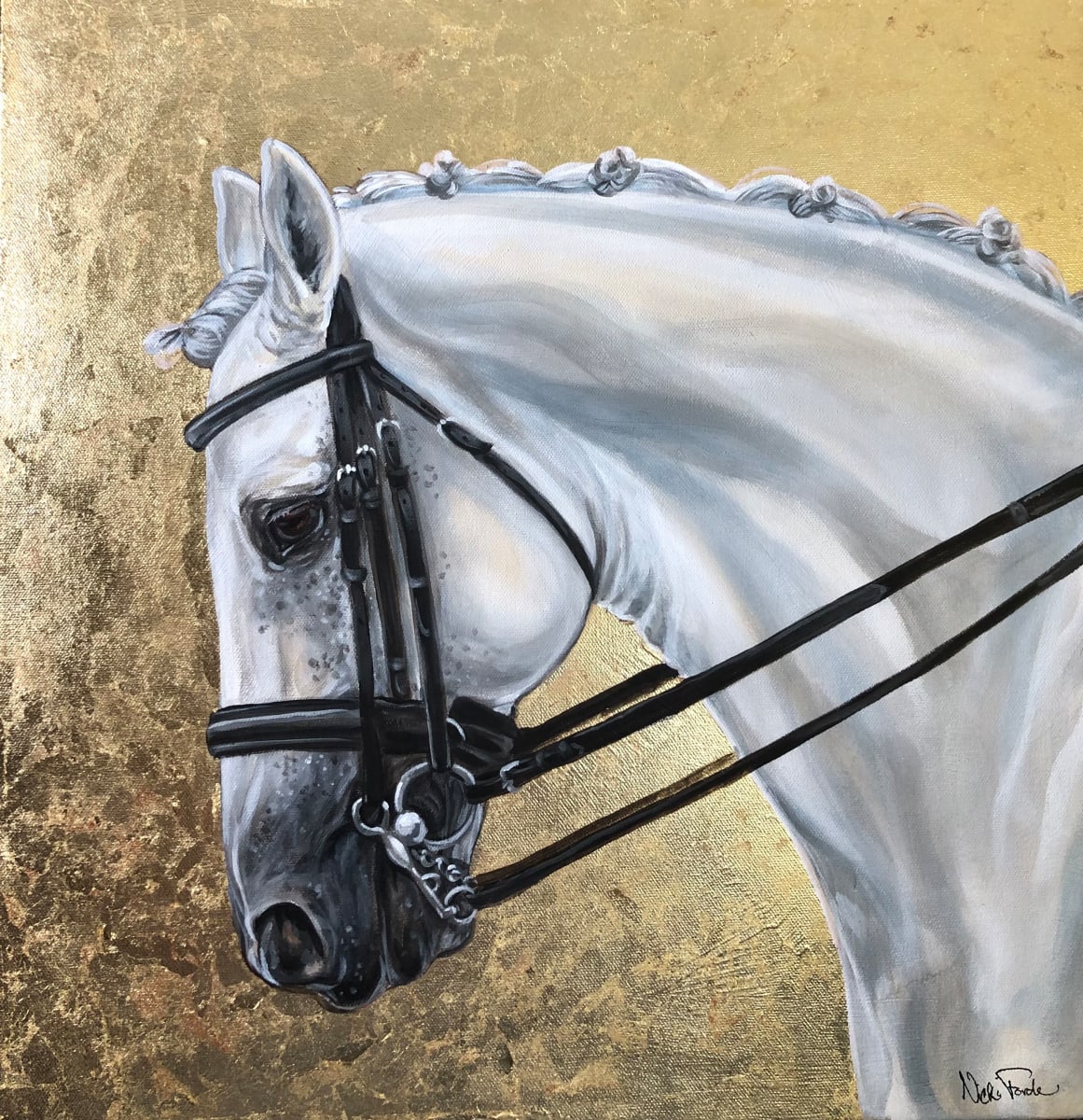 Dressage #2 by Nicki Forde-Ficocelli  Image: Dressage #2: 20x20 acrylic and gold foil on gallery wrapped canvas