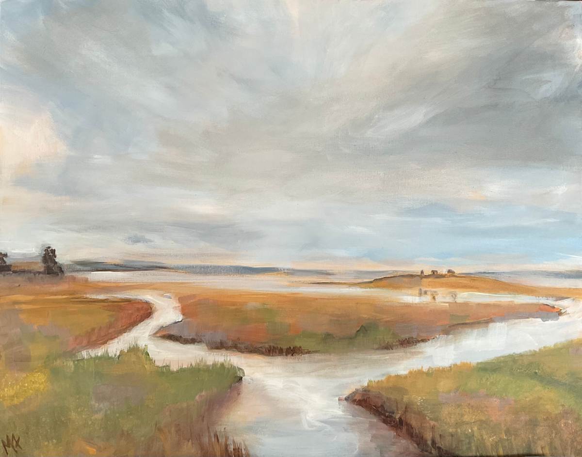 Ringneil by Mary-Ann Hodgen  Image: 12th Aug Sketching trip at Ringneil, nostalgic memories. It was a beautiful hazy sunny day, sitting with my back to the ‘wee house’ pretty little wildflowers and swallows overhead.