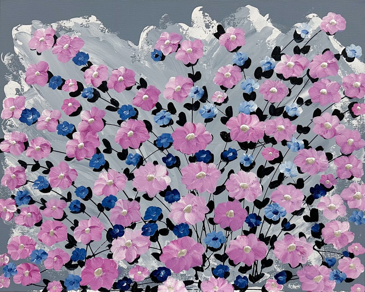 Happy Pink Flowers Over Ocean Spray by Dorothea Sandra, BA, EDAC 