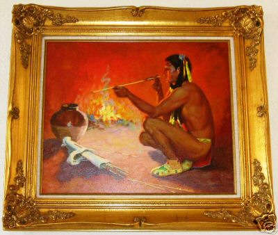 Jie Wei Zhou - Indian at campfire, Image 1.
