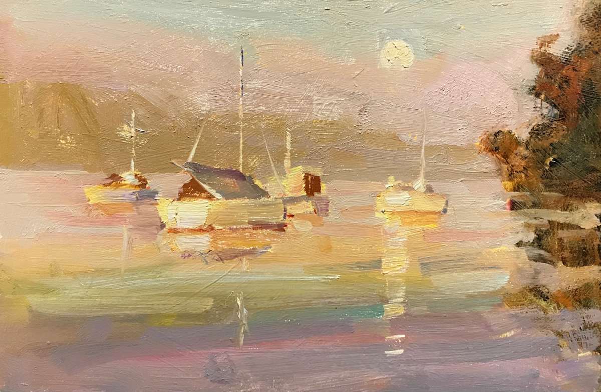 Dinghy"s at Dusk by Leon Holmes 