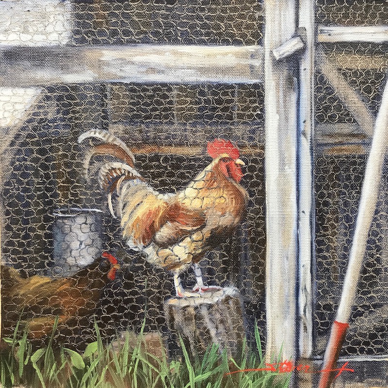 Rooster and Hen by Sharon Rusch Shaver 