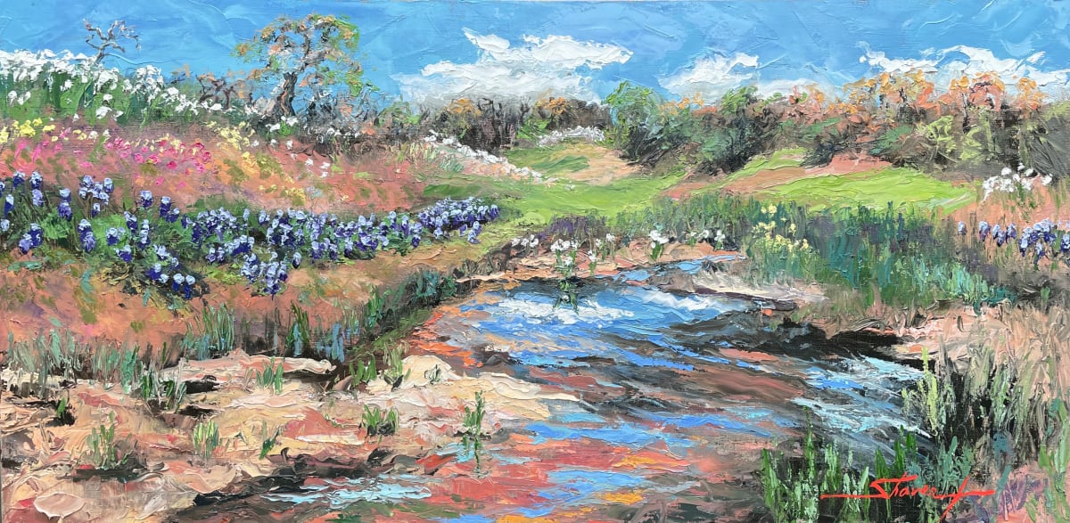 Bluebonnets and White Poppies by Sharon Rusch Shaver 