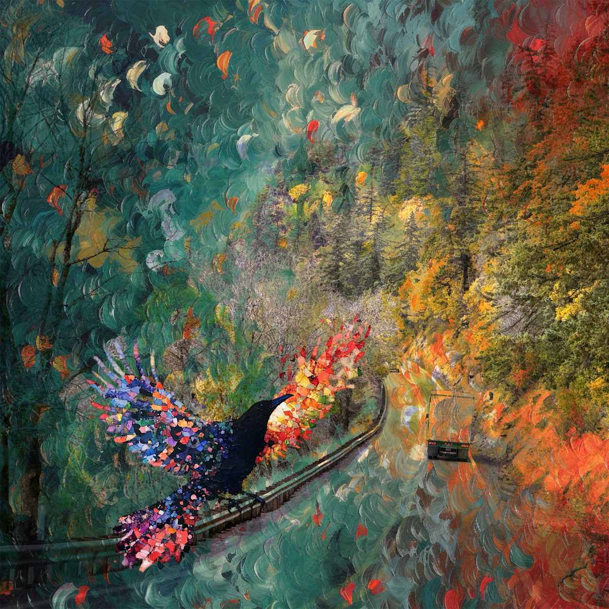 Descent and Departure (18" x 18" Cold Wax) by Sandy Brown Jensen, Image 1.