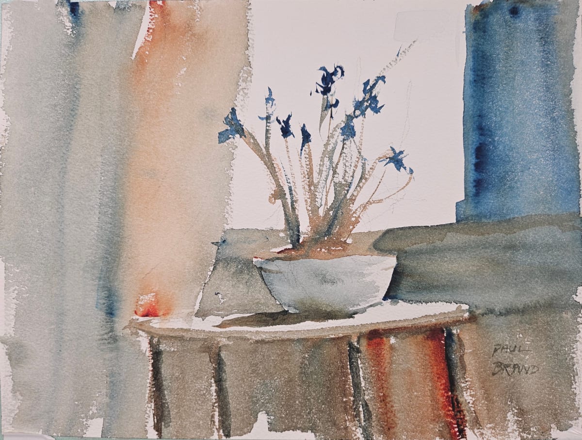 Blue Irises in a White Pot by Paul Brand 