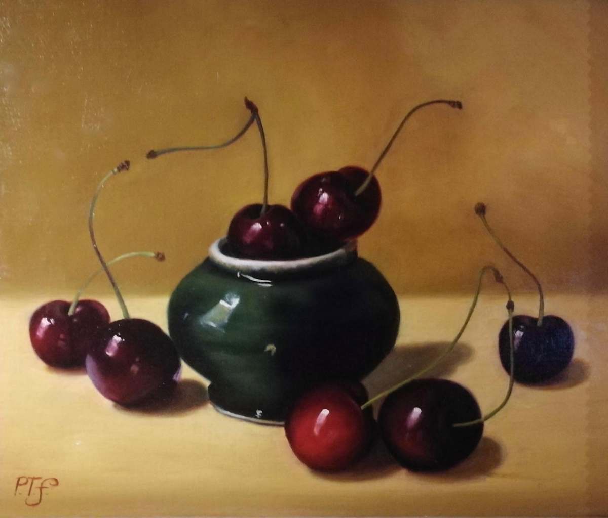 Cherries and green vase by Peter Thomas Foster 