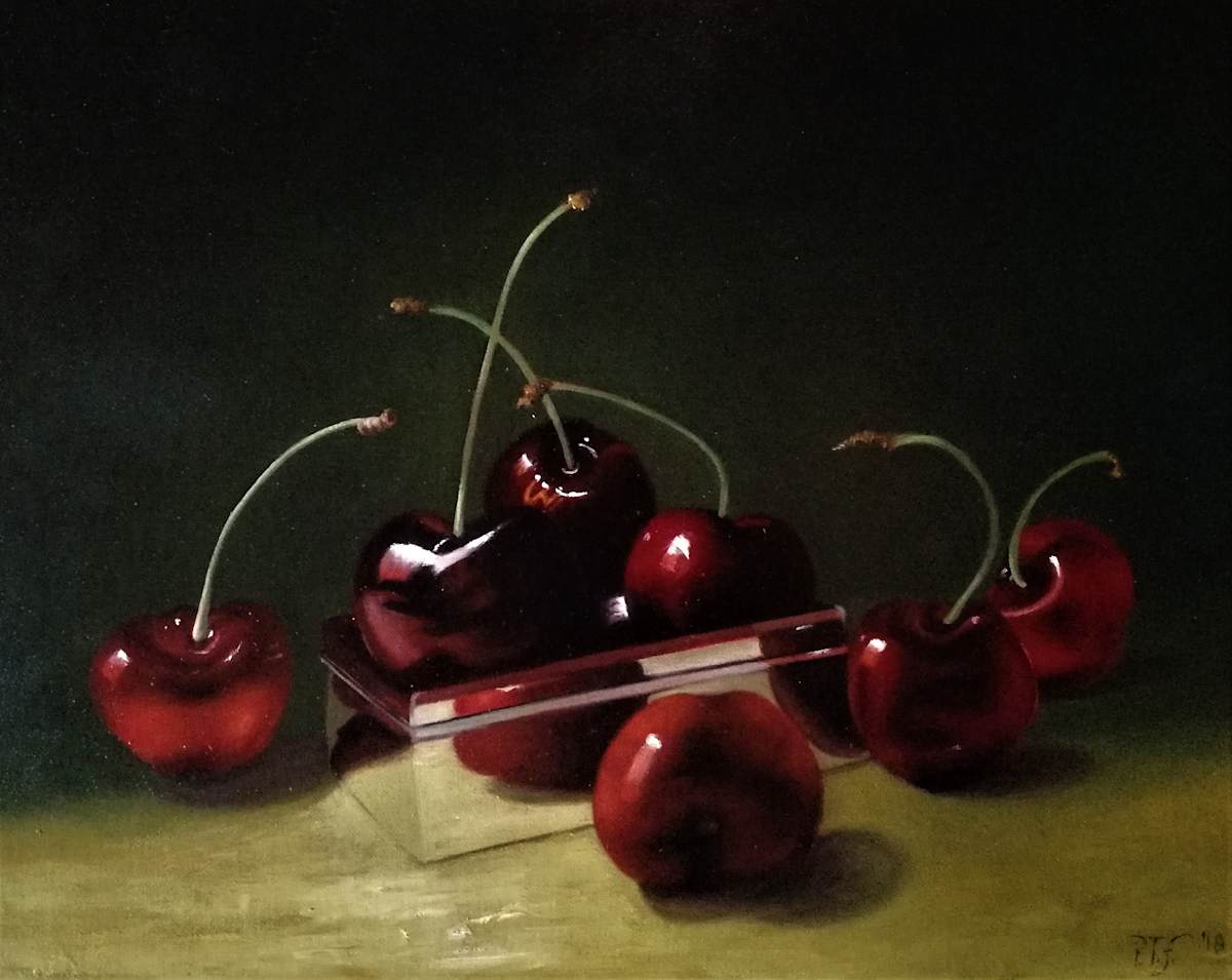 Cherries with silver box by Peter Thomas Foster, Image 2.