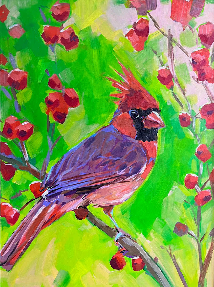 Cardinal with Berries by Laura Green, Image 1.