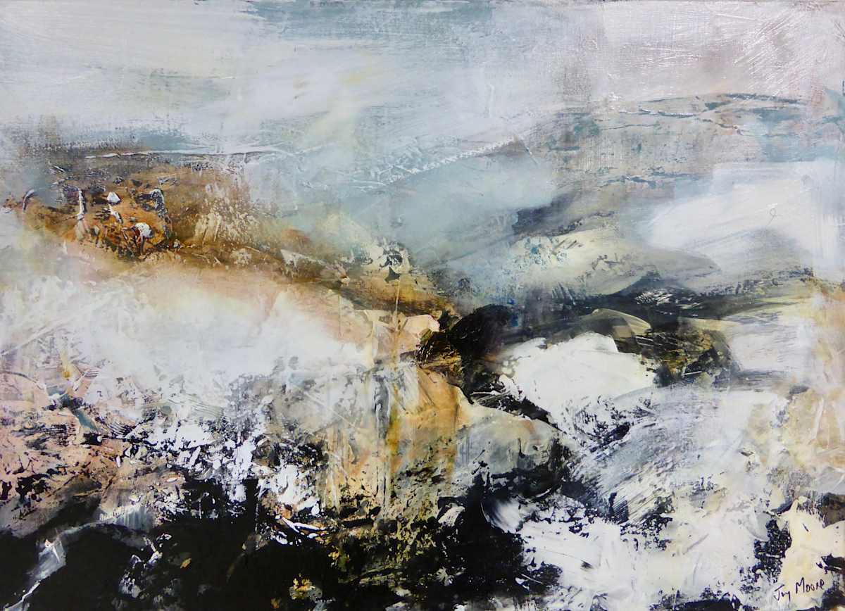 Si Trova un Valle tra le Montagne by Joy Moore  Image: This painting is an impression of  the  Appuane Mountains in northern Tuscany. It evolved from a number of mountain studies in the  collection "Water is Speaking"