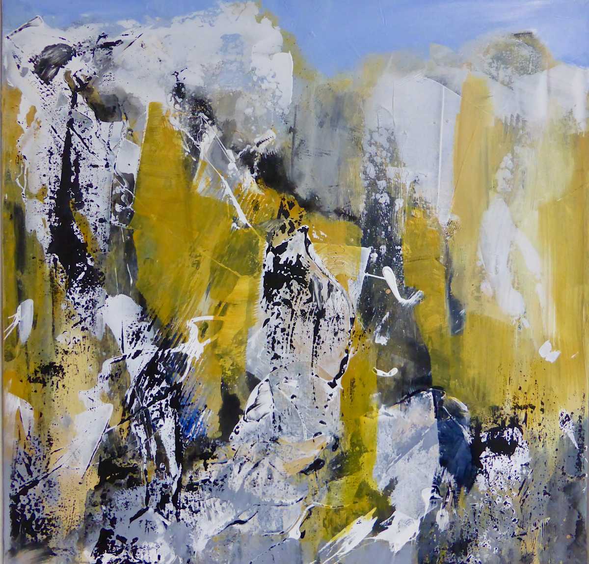 Static Things May be Caught in the Very Act of Becoming 2 (Dolomiti Triptych) by Joy Moore  Image: This is part of a triptych which is about the amazing wall like structures in the Dolomite mountain range which crack and crumble into scree. I chose this title from the book "The Living Mountain by  Nan Shepherd as I think it describes the slow and ever changing  mountain structures.
