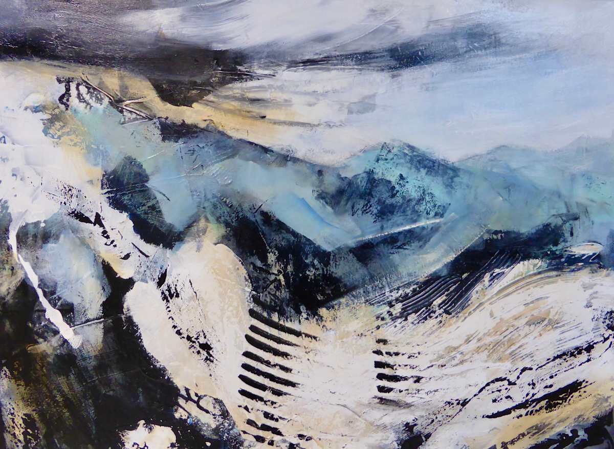 I Ghiacciai si Muovano Sempre su Monte Bianco by Joy Moore  Image: This painting is one of a series of paintings of the mountains near Monte Bianco in the Italian Alps.