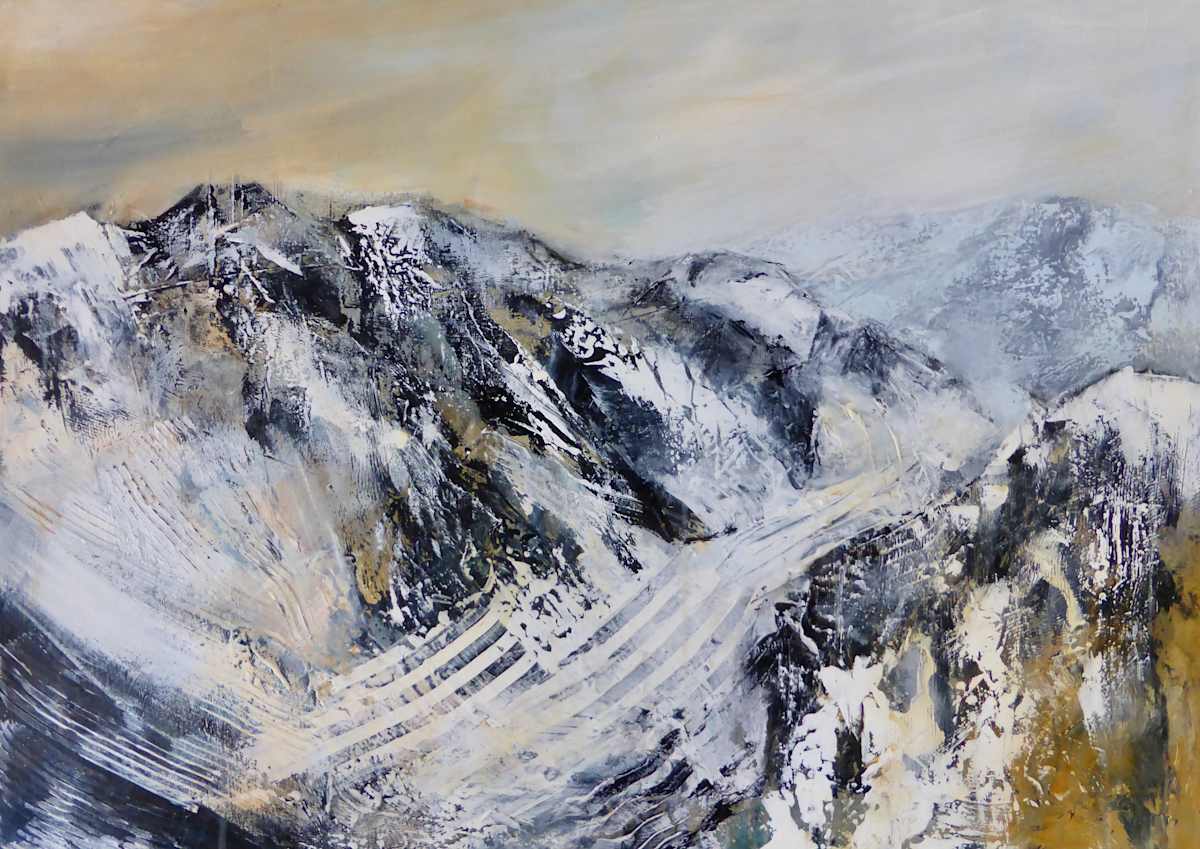 All are Aspects of One Entity, the Living Mountain by Joy Moore  Image: This painting is one of a series of paintings of the mountains near Monte Bianco in the Italian Alps.