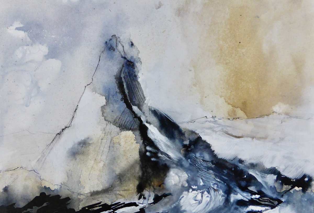 Il Cerevino, A Study by Joy Moore  Image: This is a small free study of the Cervino (or Matterhorn in English) using the staining qualities of acrylic ink.